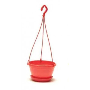 Plastic Hanging Pot with Plate - Red
