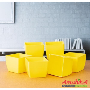 Table Top Square Plastic Pot 4 inch Yellow